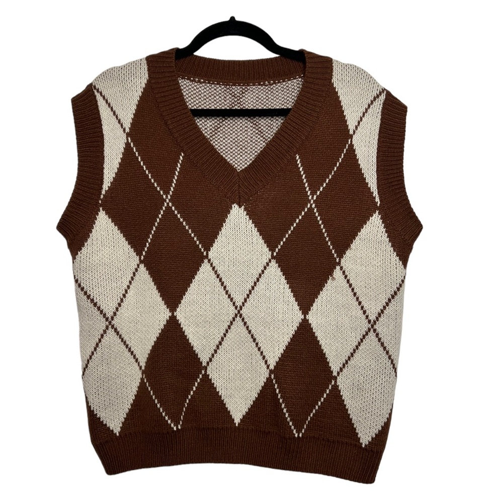 brown & white argyle sweater vest